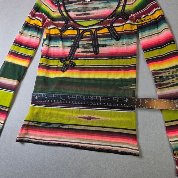 Jean Paul Gaultier Soleil Fuzzi Mesh Top Vintage Y2K Stripe Italy M Long Sleeve - Picture 12 of 16